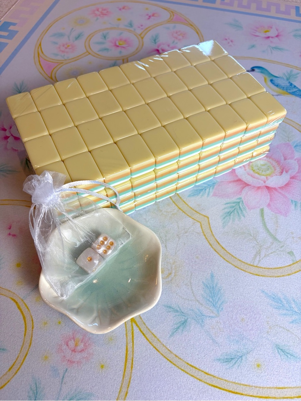 Lemon Mahjong Tiles, Coordinating Dice Dish & Pearly Dice 🍋🀄️